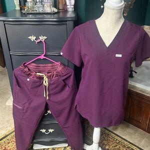 Figs Women's Scrub Set in Deep Purple Merlot color size s & s/p